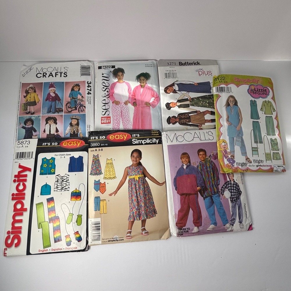 Simplicity McCall's Butterick Sewing Patterns‎ Lot 7pc Girls Doll Lizzie McGuire